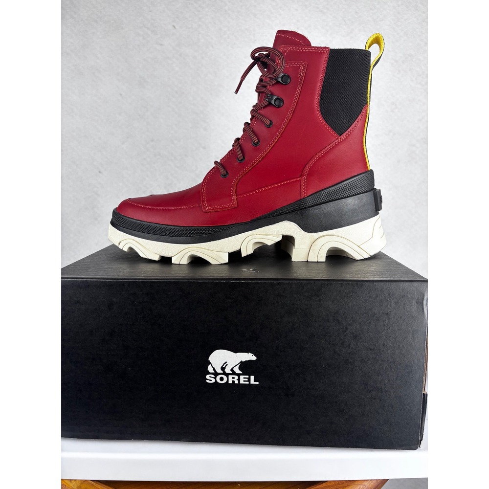 SOREL Brex Boot Lace WP Women's 9 Warp Red Black Waterproof Lug Sole Leather - Picture 4 of 7